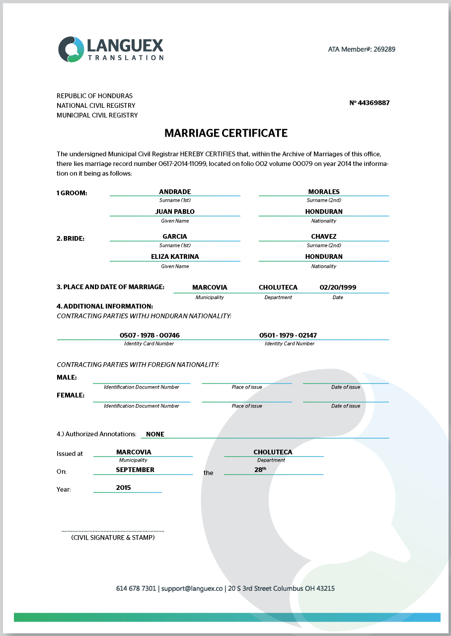 USCIS certified translation